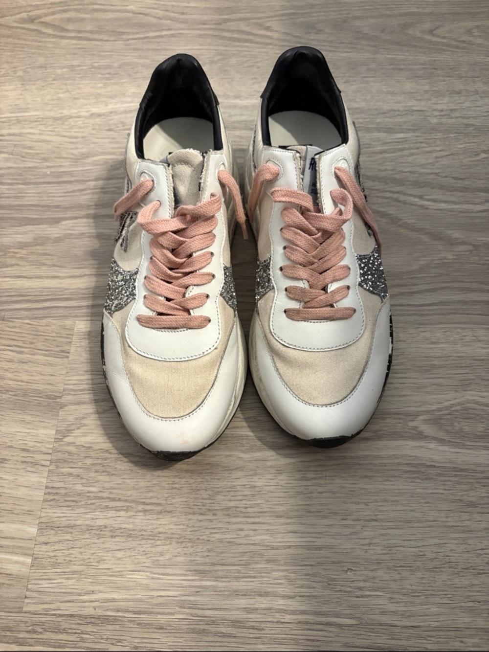 Golden Goose Women's White & Pink Casual Sneakers with Glitter Accent